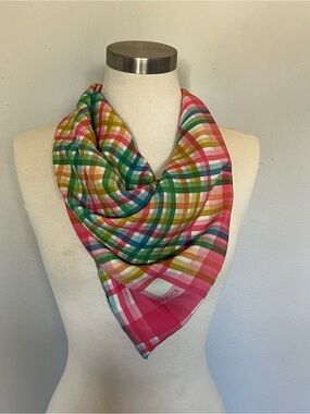 Vintage Gucci Pink Green Blue Plaid Silk Scarf